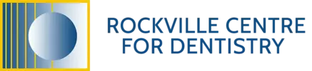 Rockville Centre for Dentistry logo featuring blue sphere and vertical lines design