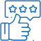 Thumbs up hand with three-star rating badge indicating positive dental review or satisfaction feedback.