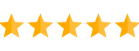 Five gold stars in a row representing a five-star rating or customer review.