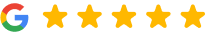 Google logo with five gold stars indicating excellent customer rating for Rockville Centre for Dentistry.